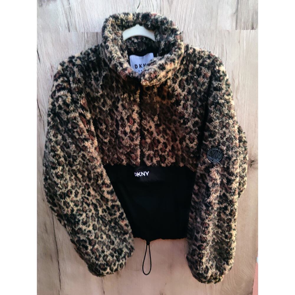 Y2K DKNY Sport Leopard Cropped Jacket Pullover Mob Wife‎ Gorpcore Grunge SZM